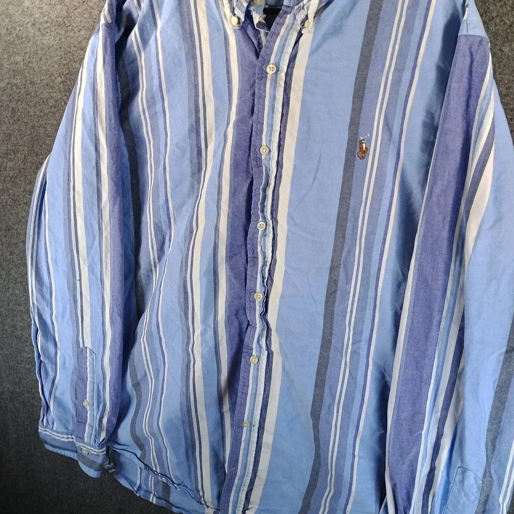 Polo Ralph Lauren Custom Fit Shirt Mens XXL Flesh Pony‎ Blue Striped Long Sleeve